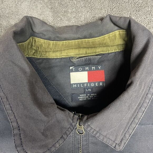 Vintage Tommy Hilfiger Jacket Men's L Blue Long Sleeve Chore Work 90s Faded - Picture 3 of 12